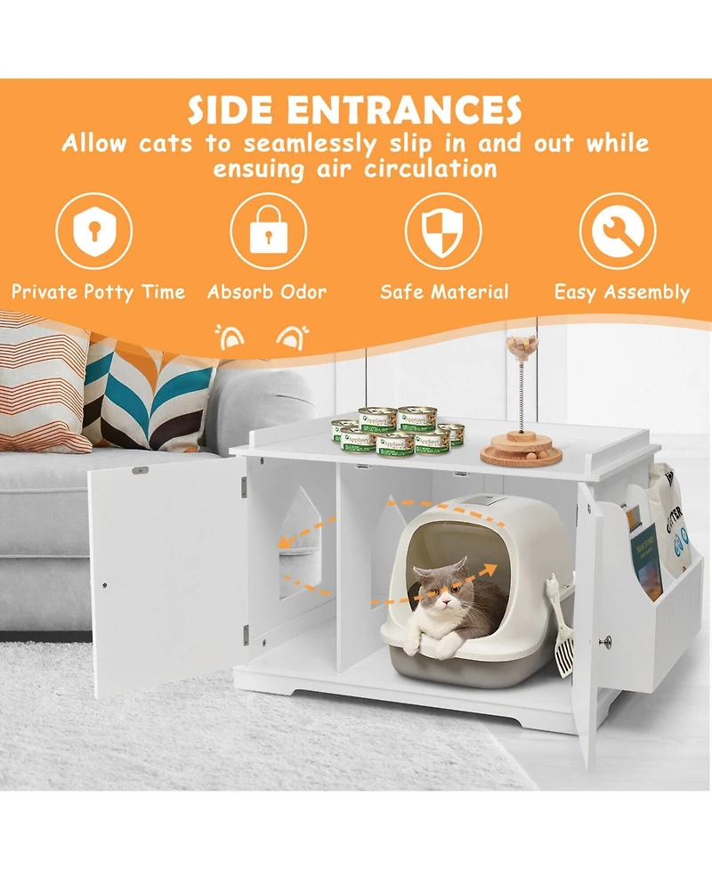 Gymax Large Side Table Furniture Wooden Cat Litter Box Enclosure Magazine Rack
