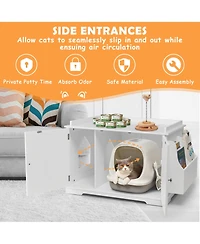 Gymax Large Side Table Furniture Wooden Cat Litter Box Enclosure Magazine Rack