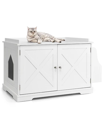 Gymax Large Side Table Furniture Wooden Cat Litter Box Enclosure Magazine Rack