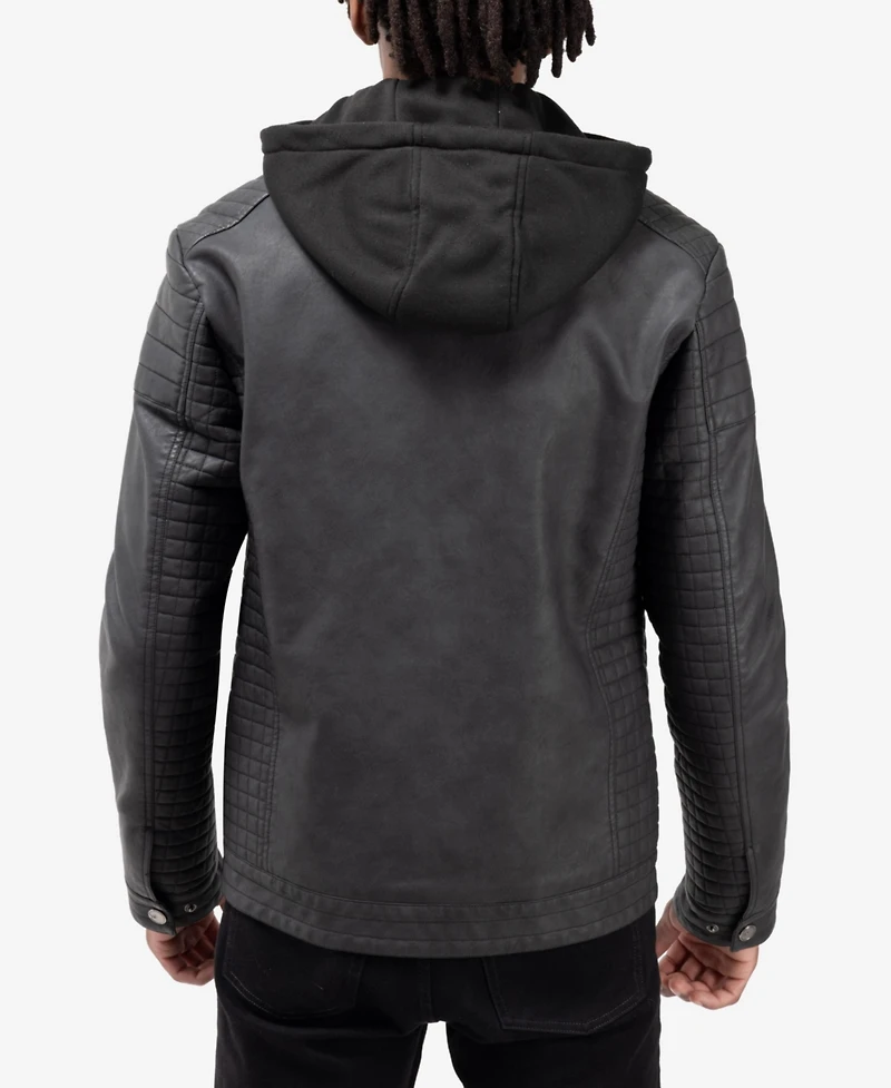 Xray Men's Pu Leather Jacket With Hood And Faux Shearling Lining