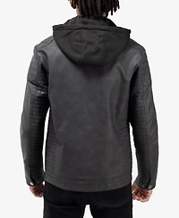 Xray Men's Pu Leather Jacket With Hood And Faux Shearling Lining