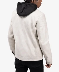 Xray Men's Pu Leather Jacket With Hood And Faux Shearling Lining