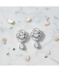 Bling Jewelry Art Deco Style Cz Teardrop Crown Baguette Dangle Drop Earrings Silver Plated Brass