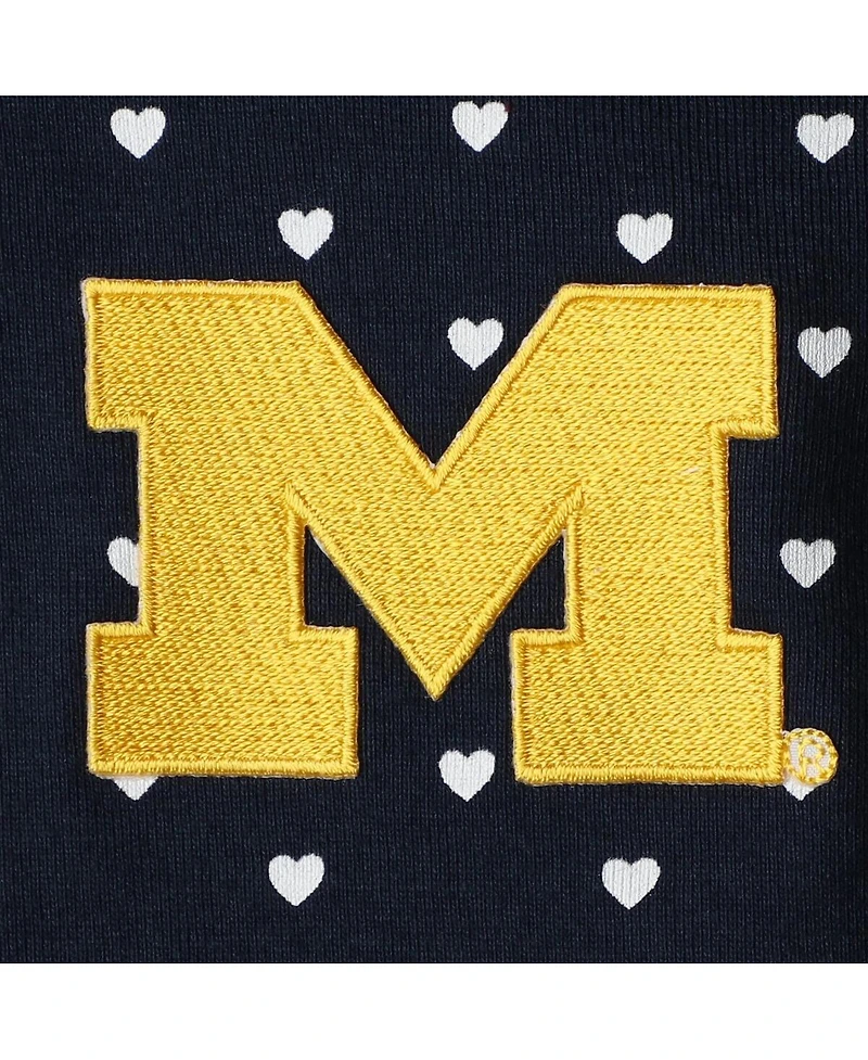 Two Feet Ahead Baby Girls Navy Michigan Wolverines Hearts Bodysuit and Headband Set