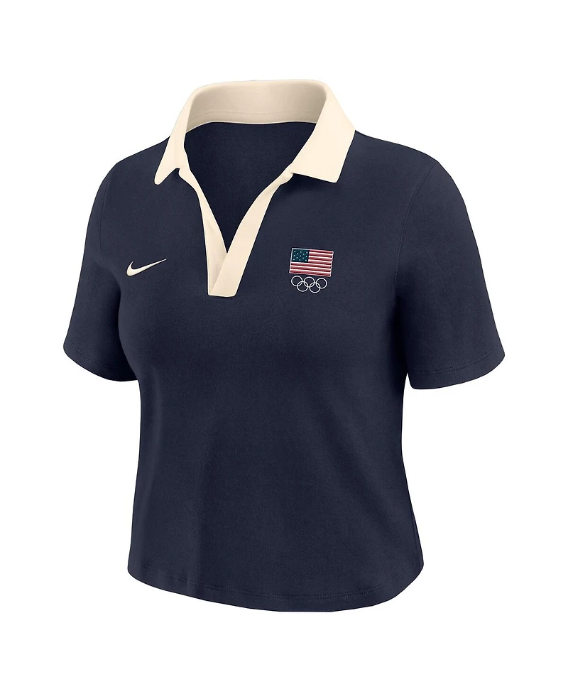 Nike Women's Navy Cropped V-Neck Polo Shirt