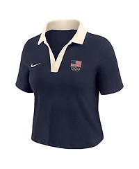 Nike Women's Navy Cropped V-Neck Polo Shirt