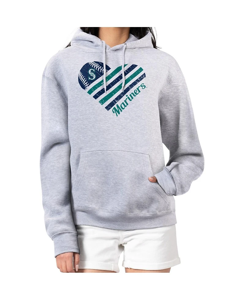 G-iii 4Her by Carl Banks Women's Heather Gray Seattle Mariners Heart Fleece Pullover Hoodie