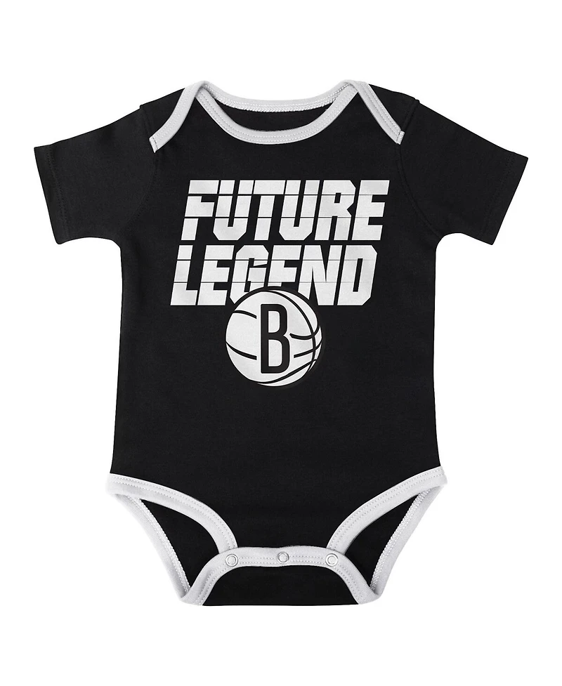 Outerstuff Baby Boys and Girls 3-Piece Black/White Brooklyn Nets Bank Shot Bodysuit, Hoodie, T-Shirt Shorts Set