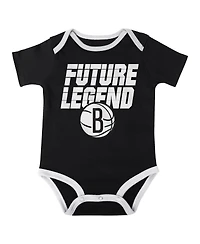 Outerstuff Baby Boys and Girls 3-Piece Black/White Brooklyn Nets Bank Shot Bodysuit, Hoodie, T-Shirt Shorts Set