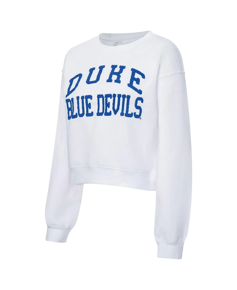 ZooZatz Women's White Duke Blue Devils Chenille Cropped Sweatshirt