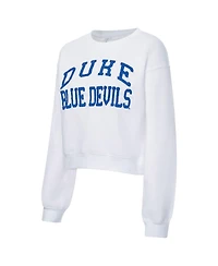 ZooZatz Women's White Duke Blue Devils Chenille Cropped Sweatshirt