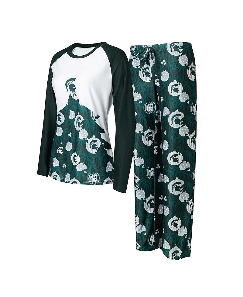 Concepts Sport Women's 2-Piece Hunter Green Michigan State Spartans Tinsel Ugly Sweater Long Sleeve Top and Pants Sleep Set