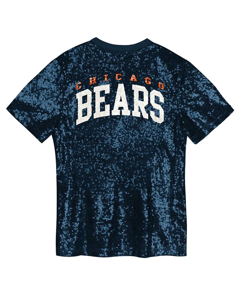 Outerstuff Big Girls Navy Chicago Bears Wordmark Sequin V-Neck Top