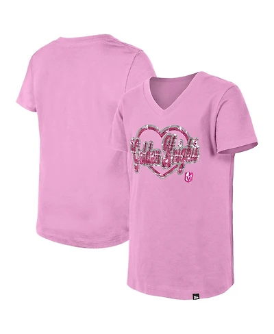 New Era Girl's Big Boys and Girls Pink Vegas Golden Knights Flip Sequin V-Neck T-Shirt