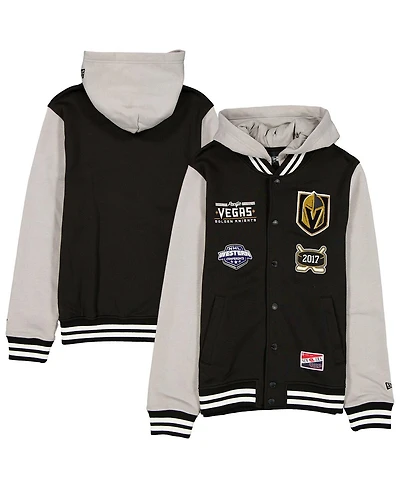 New Era Men's Black/Grey Vegas Golden Knights Full-Snap Fleece Hoodie Jacket