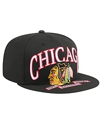 New Era Men's Black Chicago Blackhawks Oversized Arch 59Fifty Fitted Hat