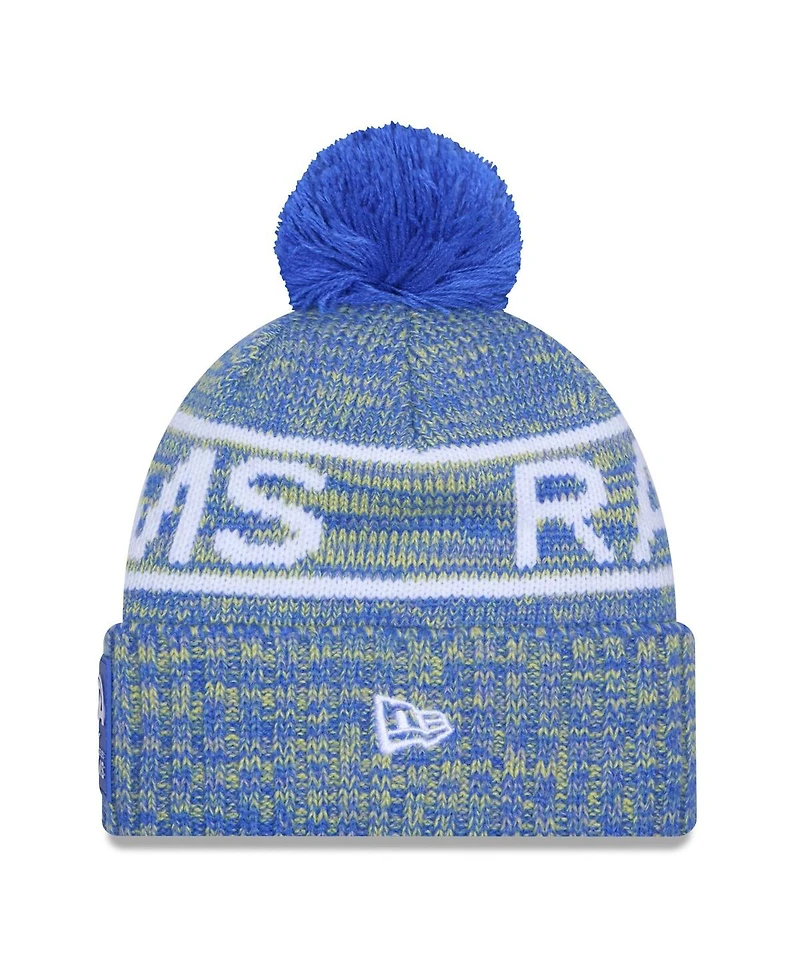 New Era Men's Royal Los Angeles Rams 2025 Sideline Cold Weather Cuffed Pom with Knit Hat