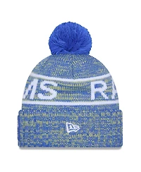 New Era Men's Royal Los Angeles Rams 2025 Sideline Cold Weather Cuffed Pom with Knit Hat