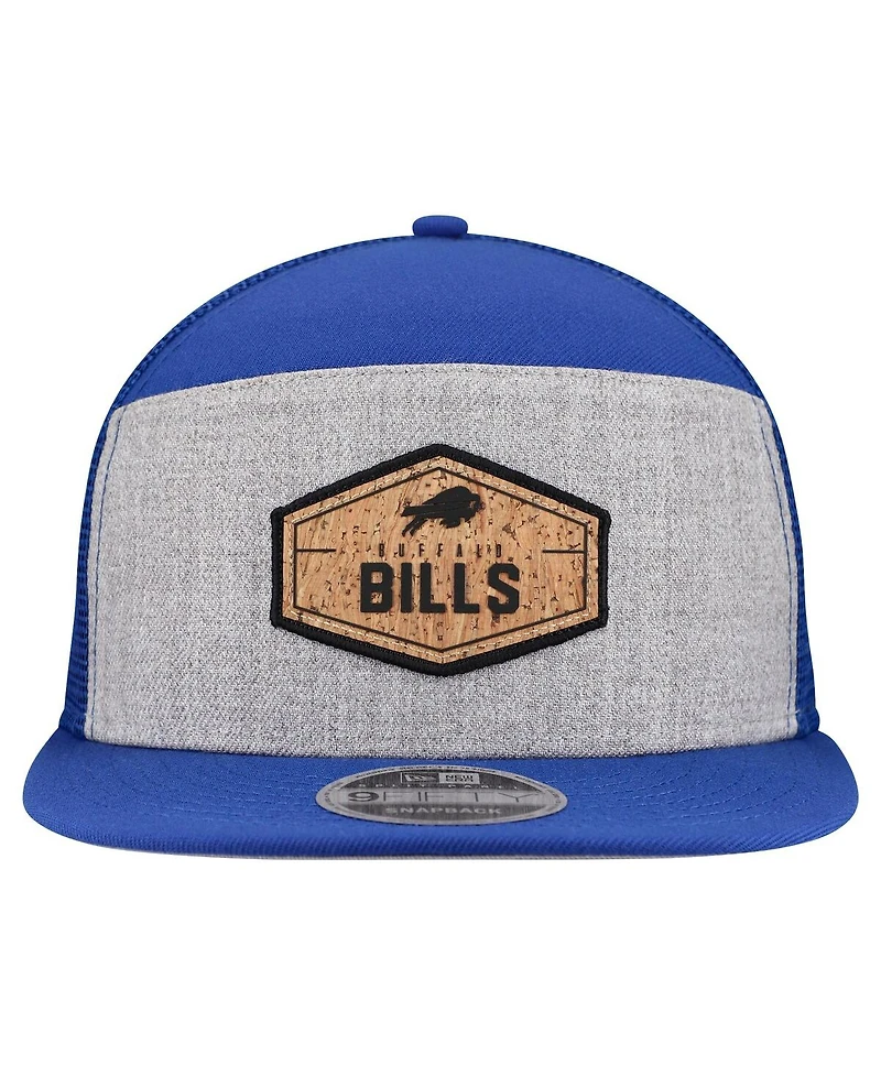 New Era Men's Gray/Royal Buffalo Bills Cork Split Panel 9FIFTY Trucker Snapback Hat