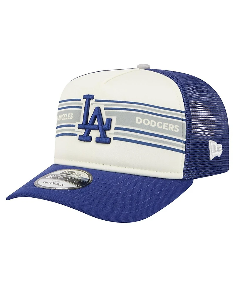 New Era Men's Cream/Royal Los Angeles Dodgers Banner A-Frame 9FIFTY Trucker Snapback Hat