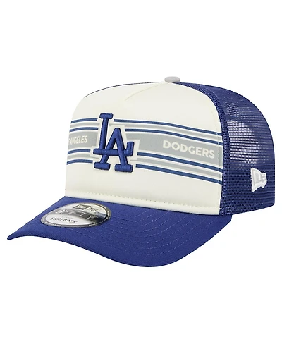 New Era Men's Cream/Royal Los Angeles Dodgers Banner A-Frame 9FIFTY Trucker Snapback Hat