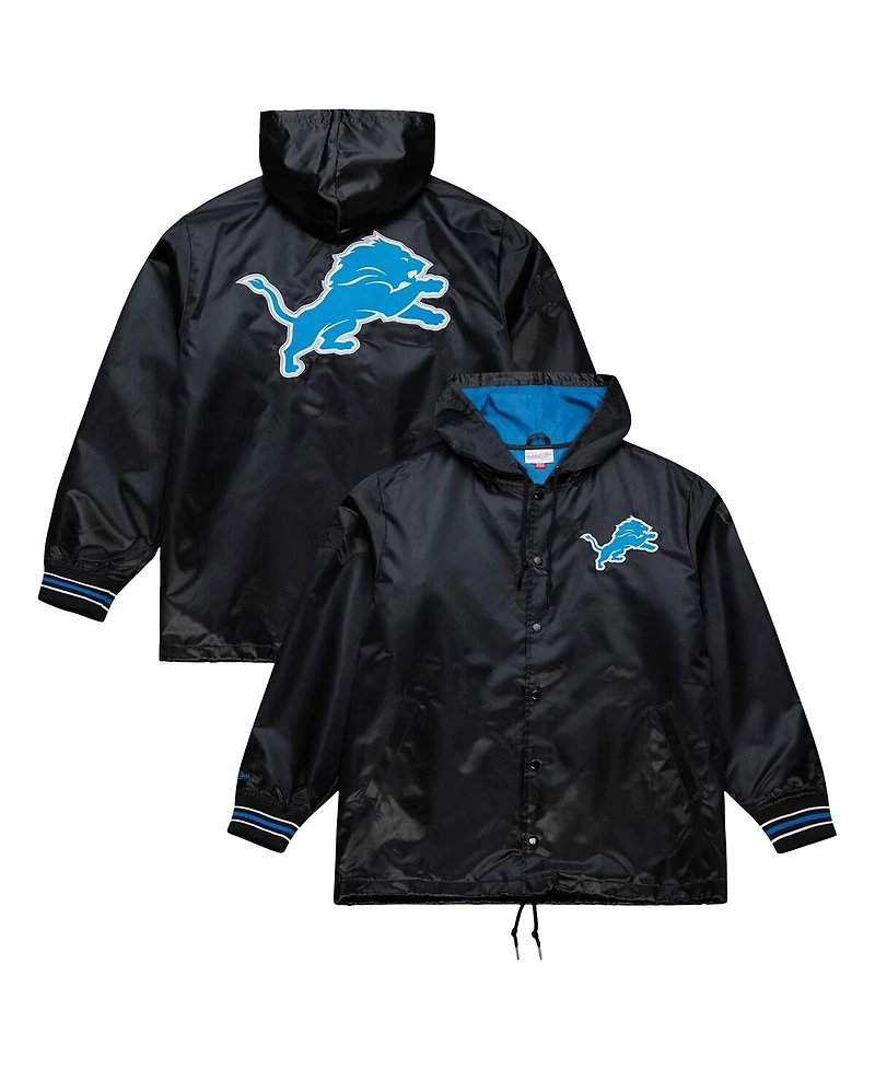 Mitchell & Ness Men's Black Detroit Lions Downtown Satin Full-Snap Jacket