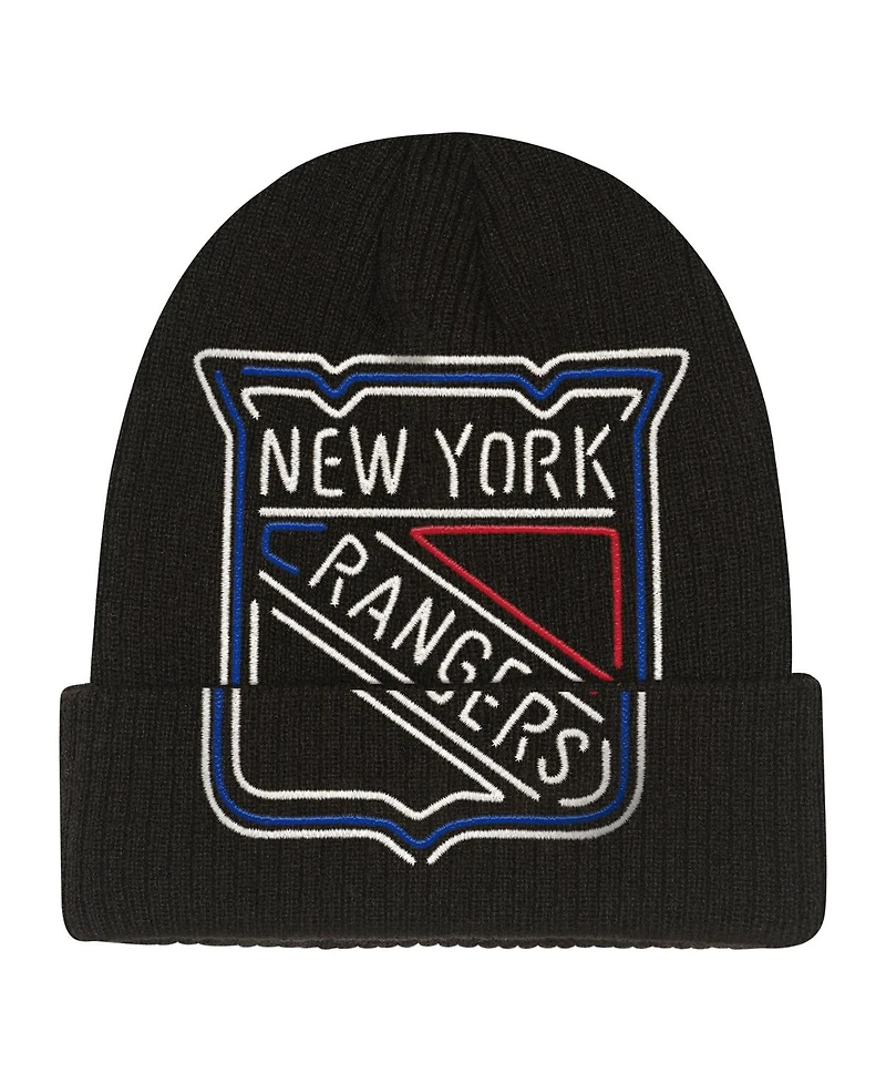Mitchell & Ness Big Boys and Girls Black New York Rangers Neon Line Lights Cuffed Knit Hat