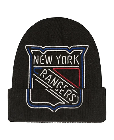 Mitchell & Ness Big Boys and Girls Black New York Rangers Neon Line Lights Cuffed Knit Hat