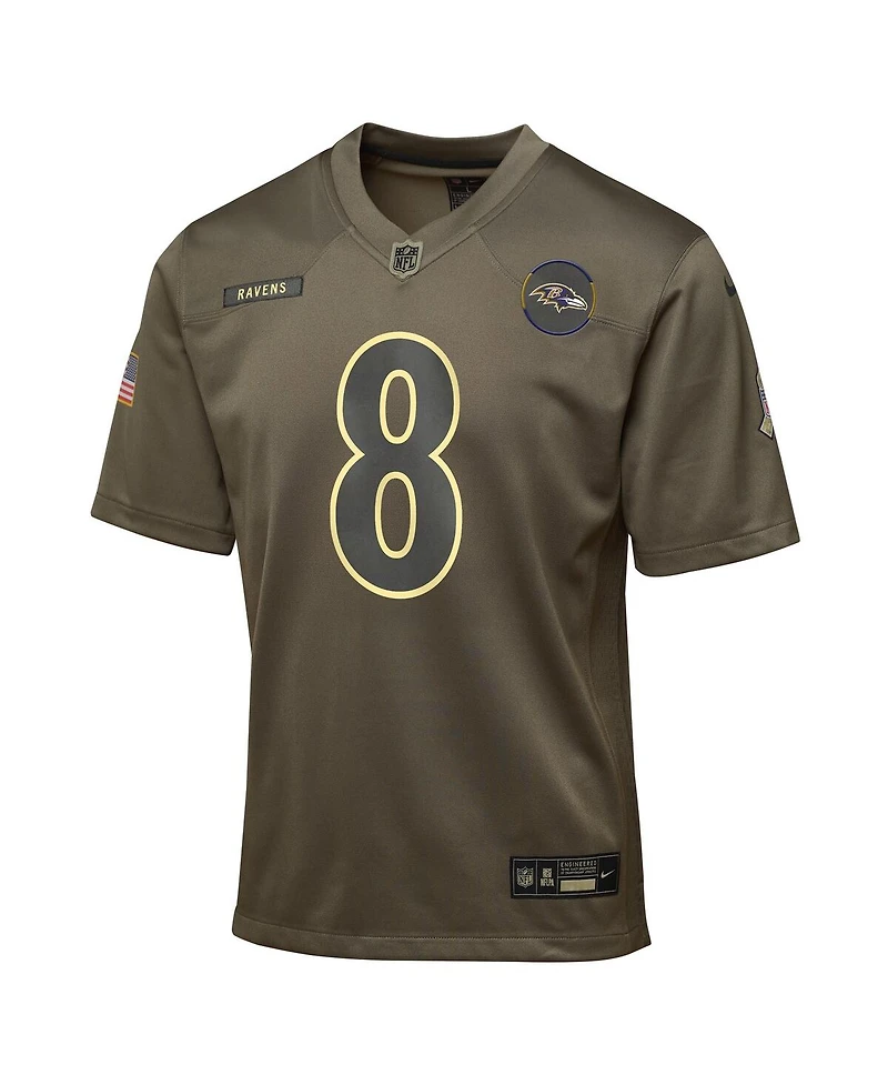 Nike Big Boys and Girls Lamar Jackson Olive Baltimore Ravens 2025 Salute to Service Game Jersey