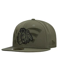 New Era Men's Olive Chicago Blackhawks Military Appreciation Flag 59FIFTY Fitted Hat