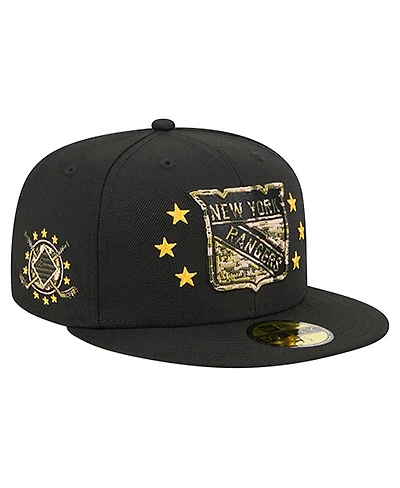 New Era Men's Black York Rangers Military Appreciation Digital Camo Stars 59FIFTY Fitted Hat