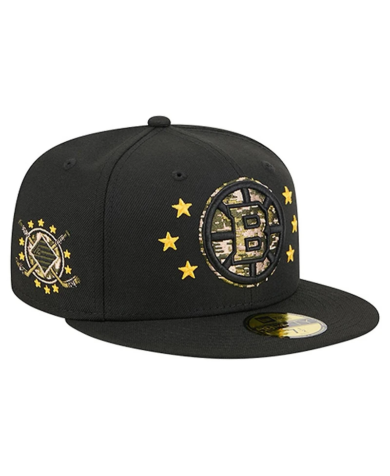 New Era Men's Black Boston Bruins Military Appreciation Digital Camo Stars 59FIFTY Fitted Hat
