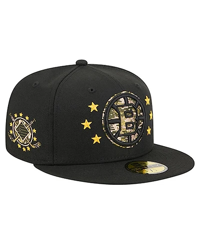 New Era Men's Black Boston Bruins Military Appreciation Digital Camo Stars 59FIFTY Fitted Hat