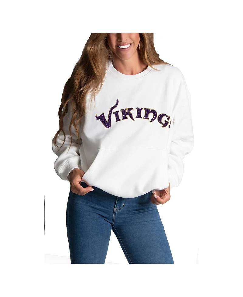 Cuce Women's White Minnesota Vikings Chenille Jeweled Sweatshirt