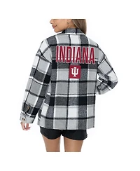 Gameday Couture Women's Grey Indiana Hoosiers Long Sleeve Brushed Plaid Button-Up Overshirt Jacket