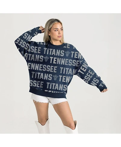 Gameday Couture Women's Navy Tennessee Titans Relaxed Drop Shoulder Hype Era Rhinestone Text Sweatshirt
