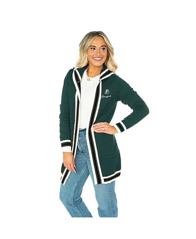 Gameday Couture Women's Dark Green Oregon Ducks Tri-Blend Rounded Stripe Cardigan Sweater
