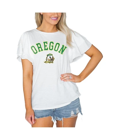 Gameday Couture Women's White Oregon Ducks Arch Logo Flutter Sleeve Lightweight T-Shirt