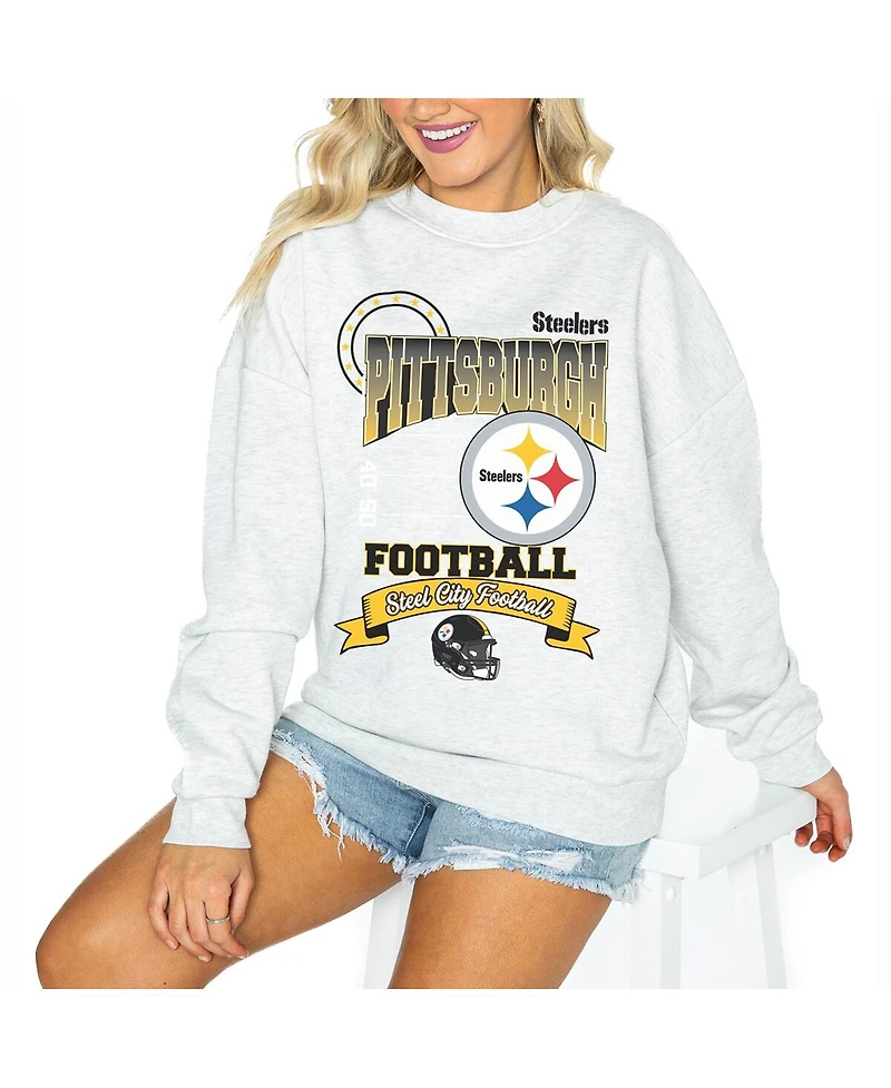 Gameday Couture Women's Ash Pittsburgh Steelers Oversized Run the Show Pullover Sweatshirt
