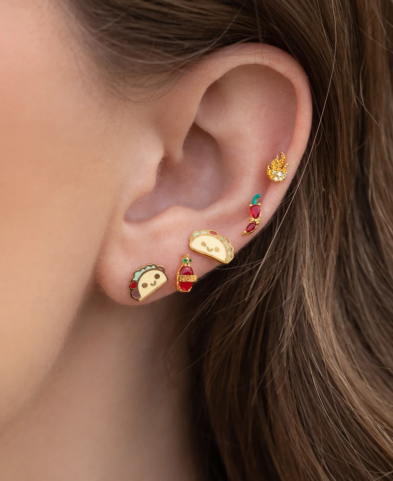 Girls Crew Crystal Gold Plated Red Hot Chili Pepper Stud Earrings