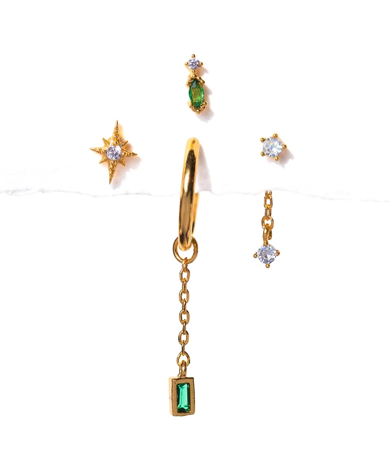 Girls Crew Crystal Gold Plated Emerald Dreamscape Interchangeable Earring Set