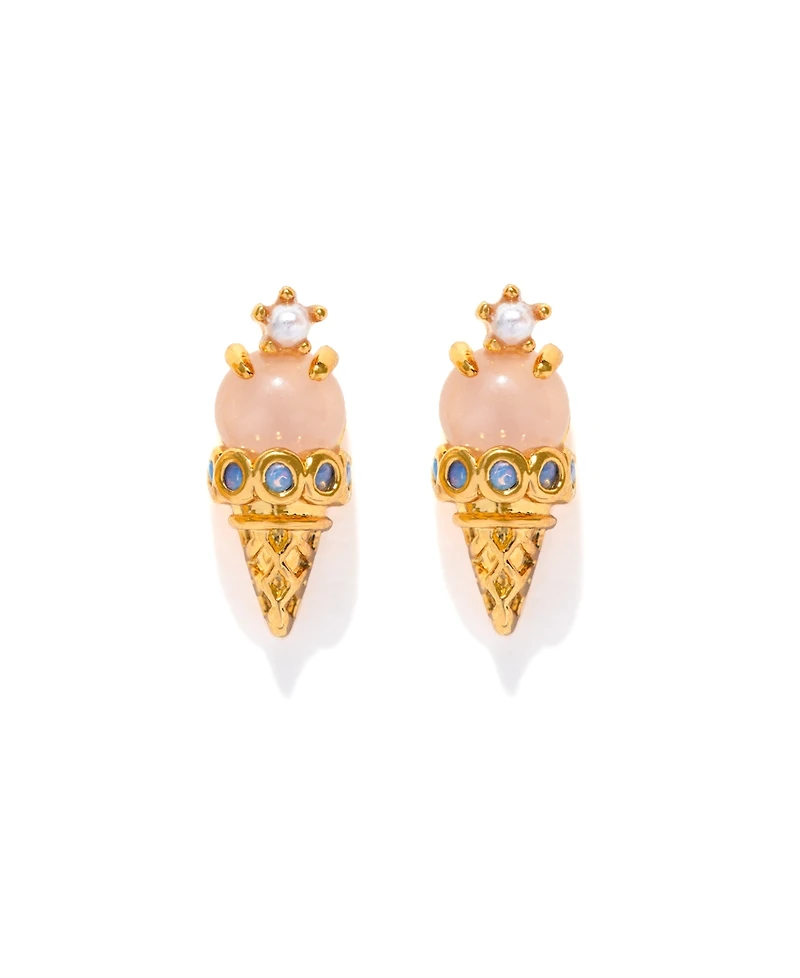 Girls Crew Crystal Gold Plated Ice Cream Shop Stud Earrings