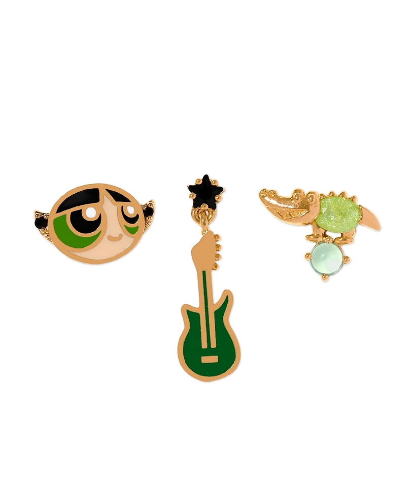 Girls Crew Crystal Gold Plated Enamel The Powerpuff Girls Buttercup Stud Set