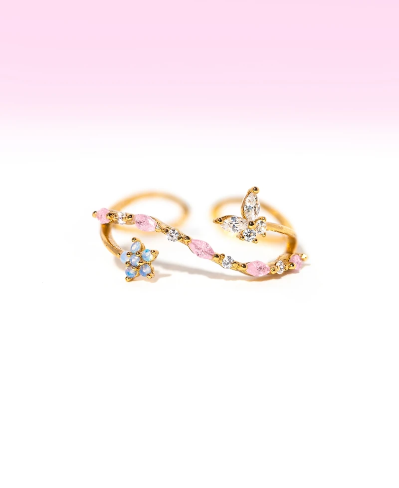 Girls Crew Crystal Sweet Pea Gold Plated Adjustable Rings