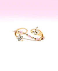 Girls Crew Crystal Sweet Pea Gold Plated Adjustable Rings