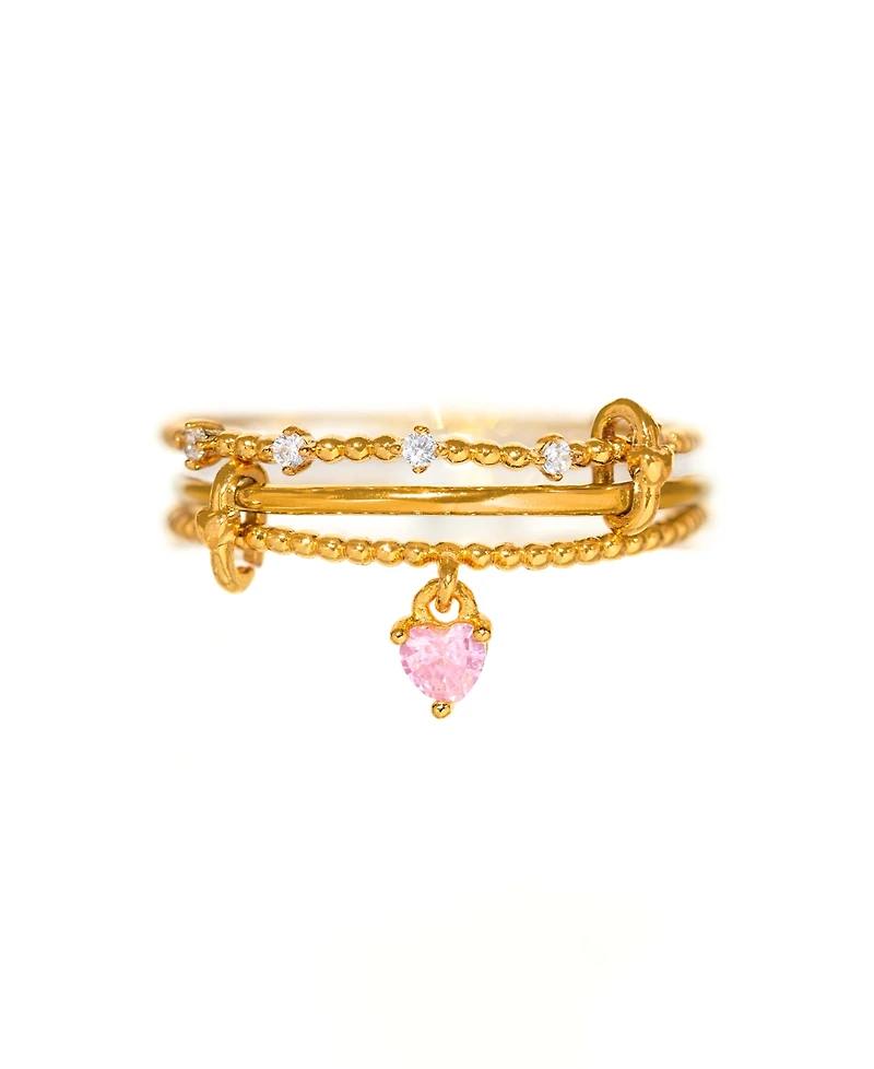 Girls Crew Love Connection Crystal Gold Plated Stack Rings
