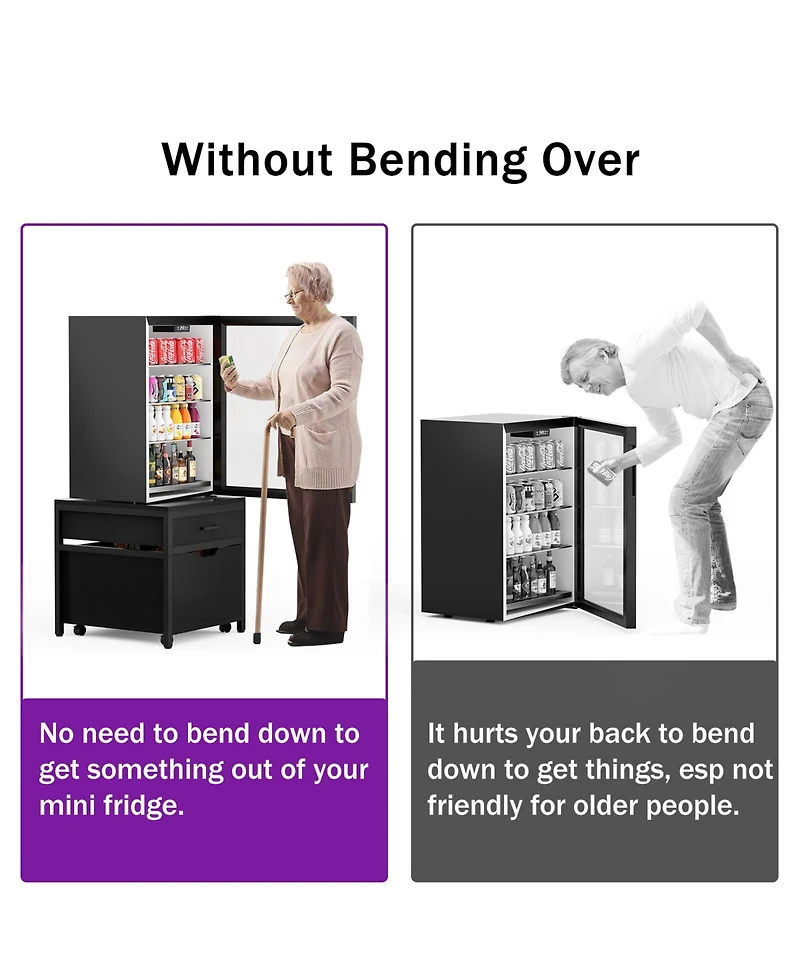 Aheaplus End Table with Charge Station, Mini Fridge Strand Storage Drawers and Rolling Cabinet