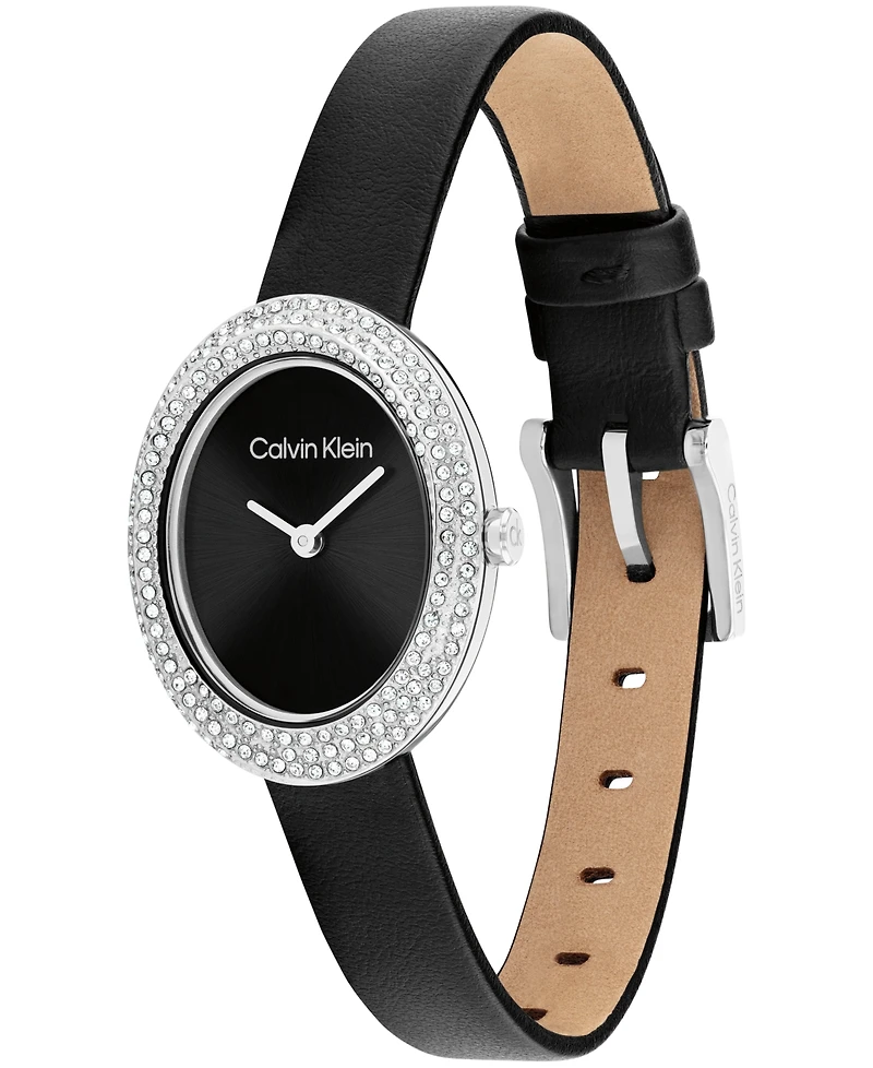 Calvin Klein Women's Twisted Bezel Black Leather Strap Watch, 24mm