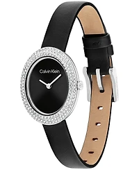 Calvin Klein Women's Twisted Bezel Black Leather Strap Watch, 24mm