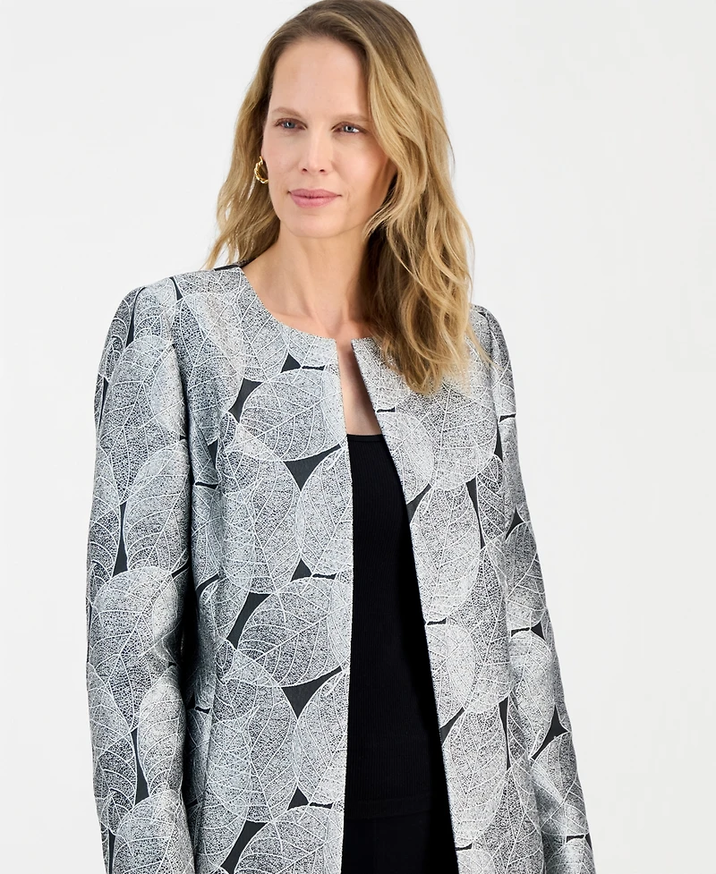Kasper Women's Leaf Jacquard Long-Sleeve Topper Jacket